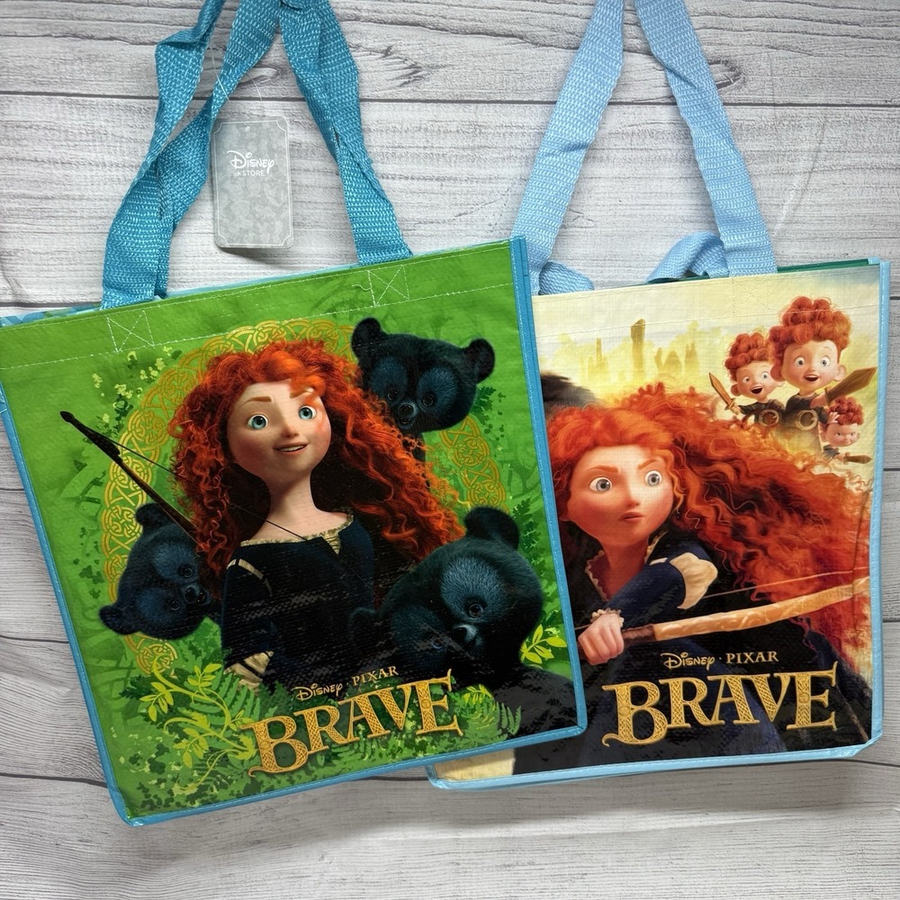 2 Disney Store Pixar BRAVE Reusable Shopping Bags Totes New